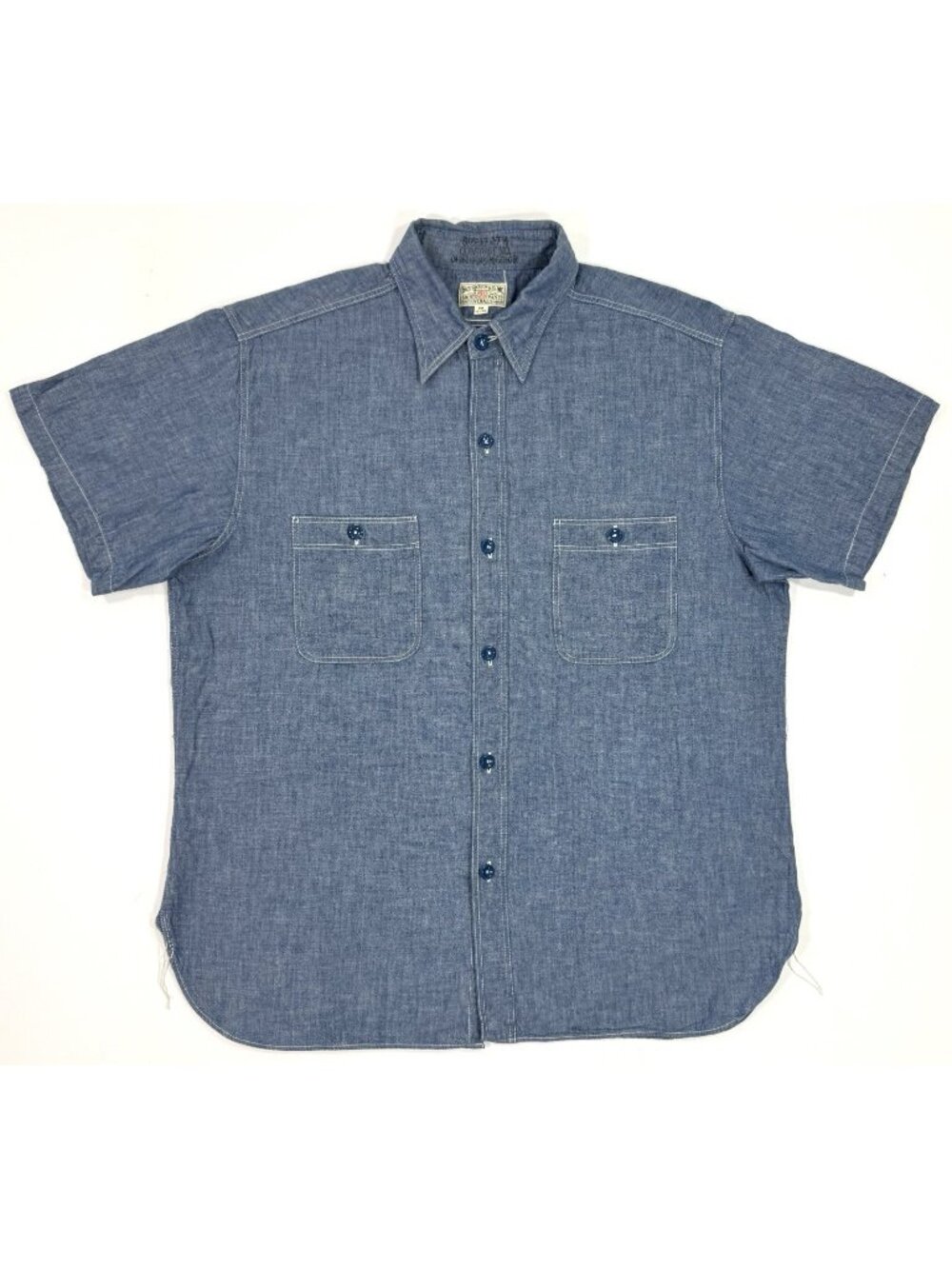 Buzz Rickson Mens US Navy Chambray Shirt Short Sleeve Cotton Sz XL 17-17.5 Japan